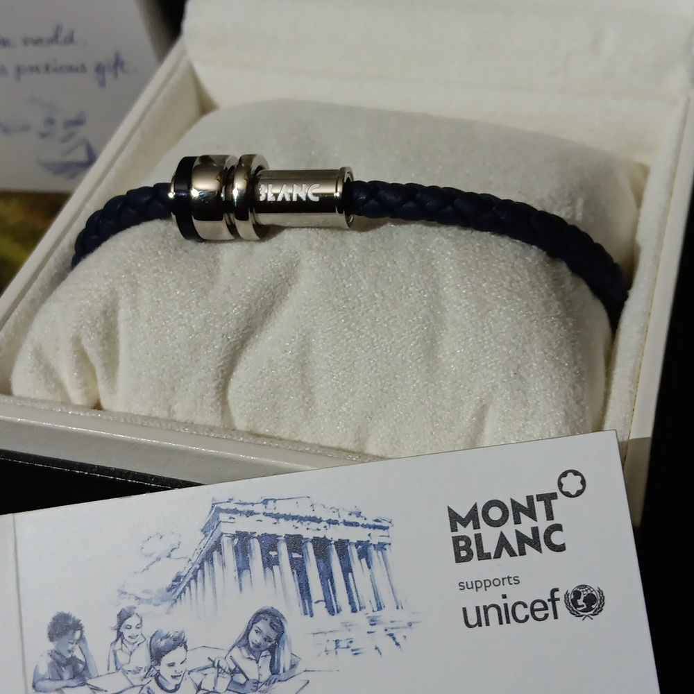 Mens mont blanc woven blue leather unicef bracelet